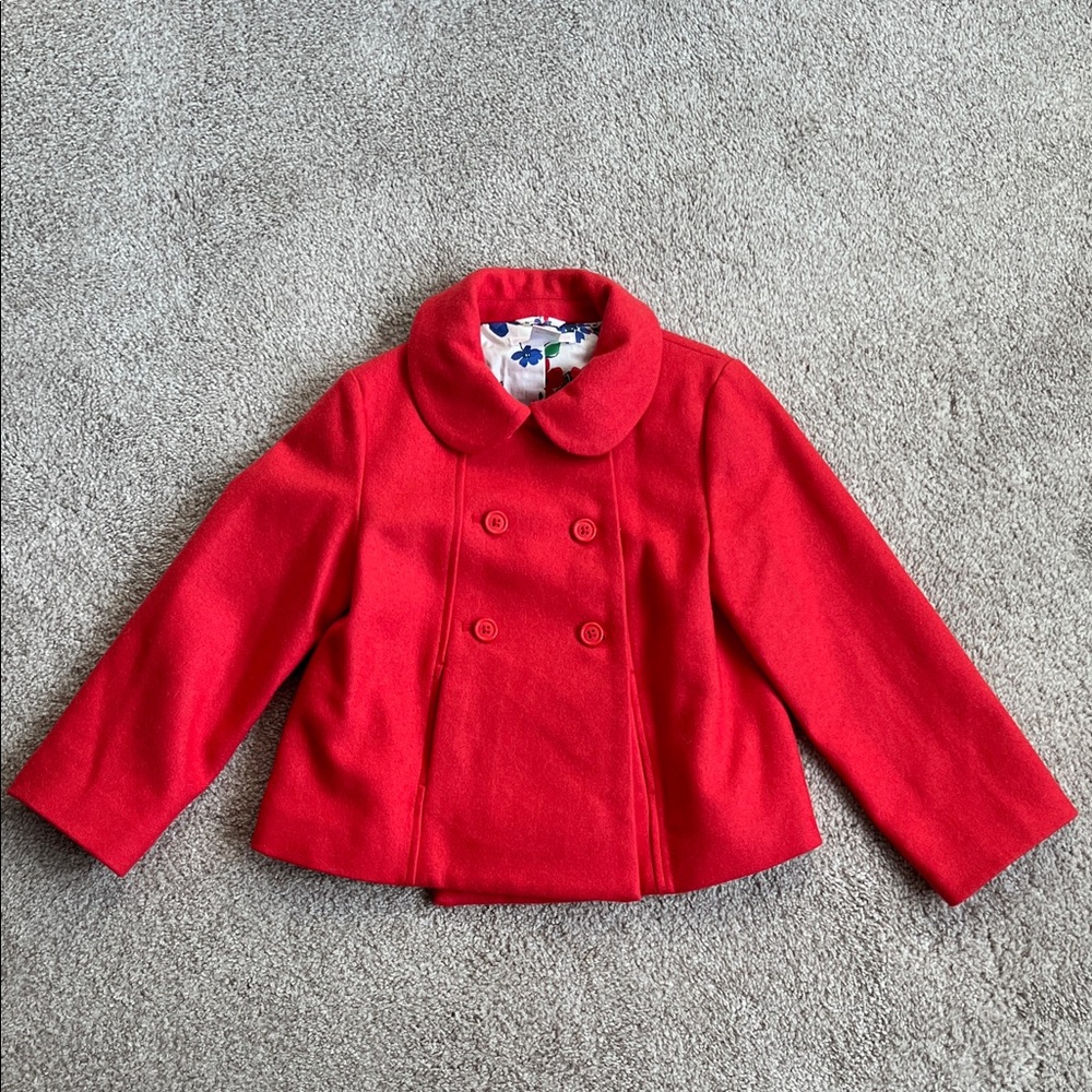 Janie and Jack Red Girls Double-Breasted Pea Coat